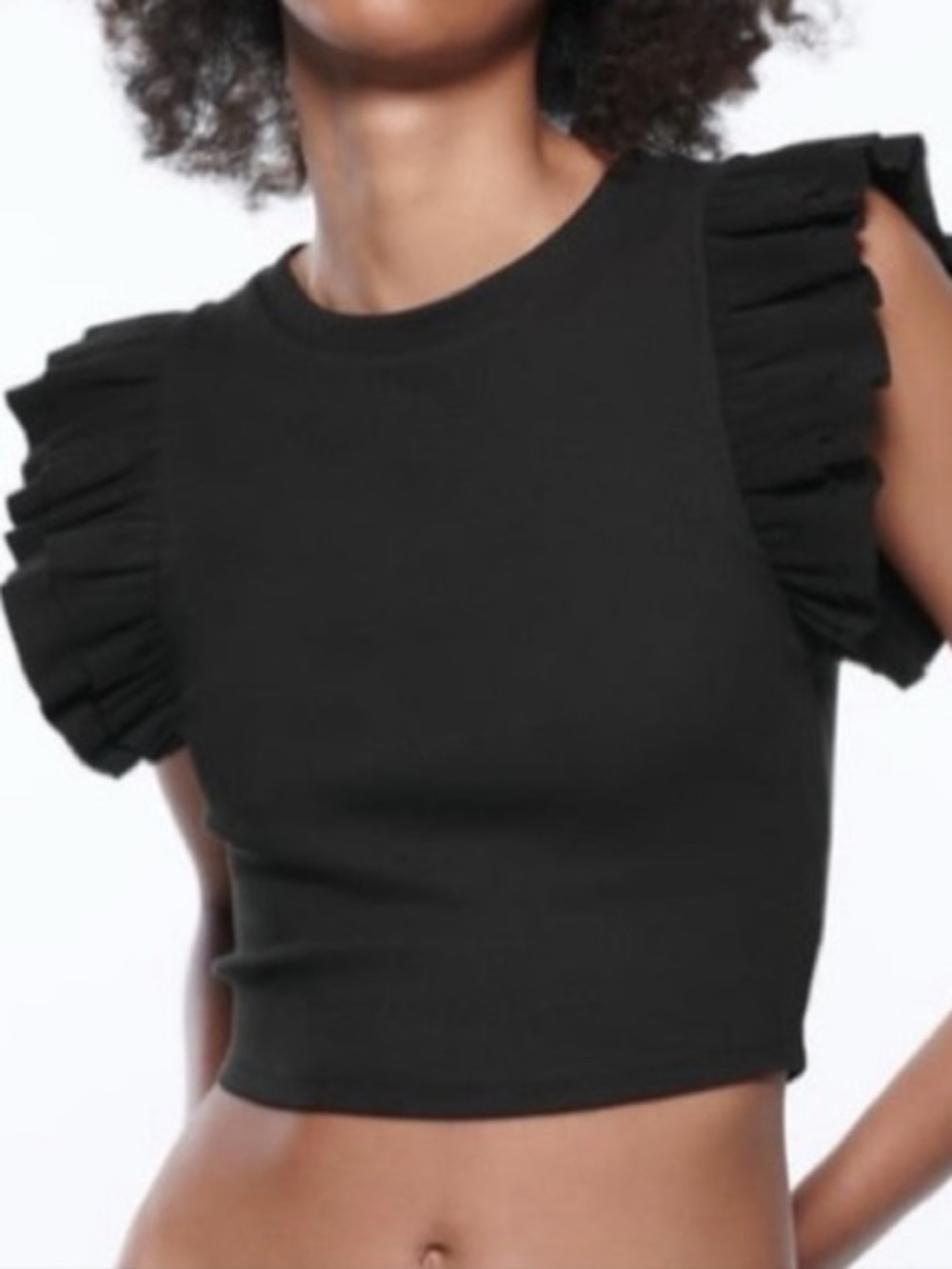 Zara Ruffled Sleeve Cropped Top - Black